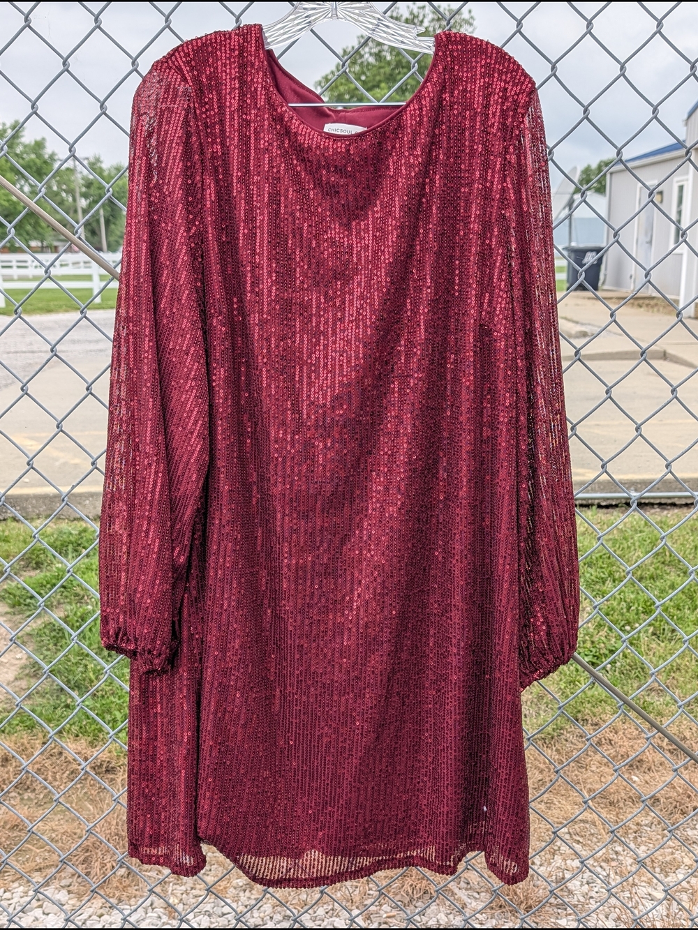 Sparkle Burgundy Sequin Midi Dress - Long Sleeve